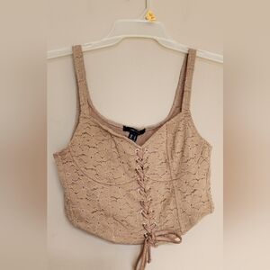 Womens Fairy Y2K Lace Up Crop Corset Going Out Top Size L Fitted Tan